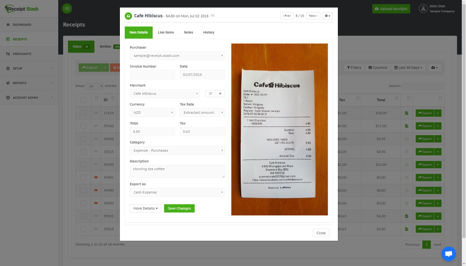 screenshot of Receipt Stash